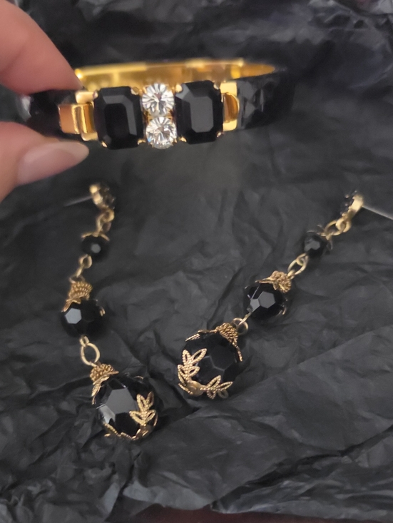 Jewelry - Gold-Tone Bracelet with Black Faceted Stones — Made In Italy